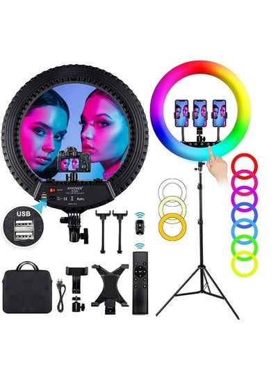 18 inch RGB Ring Light LED Ring Light with Stand and Phone Holder Dimmable 10 Brightness Level Up to 5000 Lux Circle Light for Live Stream/Makeup/YouTube/Vlog/Selfie