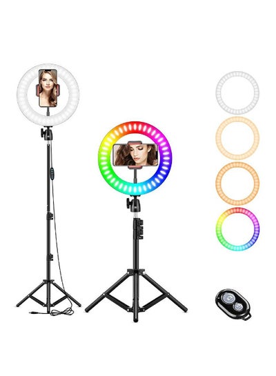 10" Selfie Ring Light, RGB LED Ring Light with Tripod Stand & Cell Phone Holder for Live Stream/Make Up/YouTube/TikTok/Photography/Video Recording Compatible with iPhone & Android Phone
