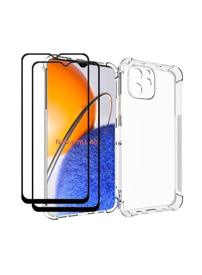 [1+2] Shockproof flexible Silicone Bumper Transparent Anti scratch TPU Clear Case Cover with 2 pack screen protector for Huawei nova Y61