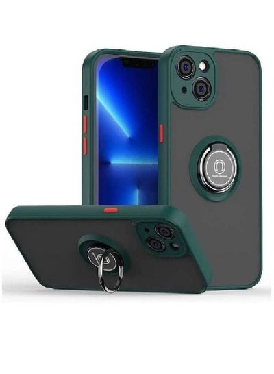 Metal Ring Holder Grip Kickstand Car Magnetic Mount Shockproof Matte Hard Back Bumper Case for Apple iphone 14 Green