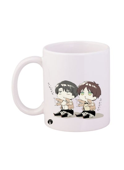Durable Heat-resistant Thick Wall Designed Ergonomic Handled Attack On Titan Printed Mug White/Brown/Grey 12ounce