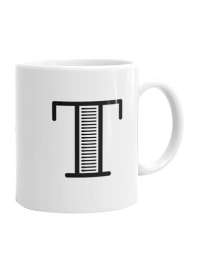 Alphabet T Printed Ceramic Coffee Mug White/Black 11ounce